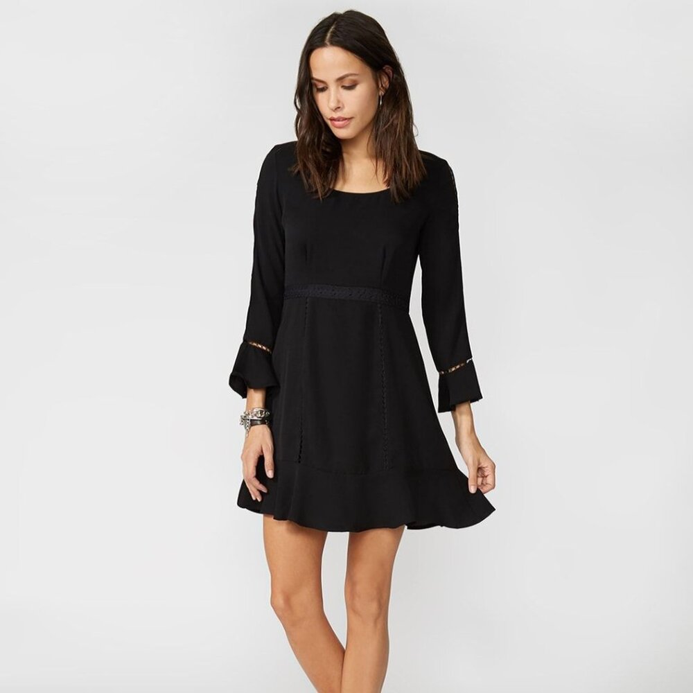 NWT Stetson Black Crepe Long Sleeve Western Dress Minimalist Cottagecore Cowgirl